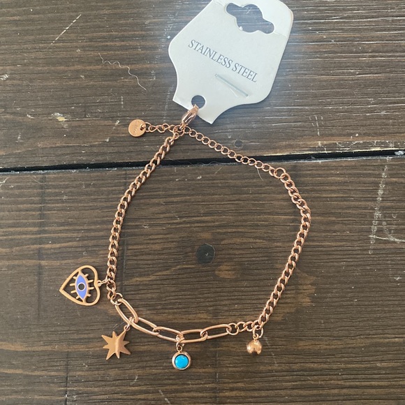 ROSÉGOLD STAINLESS STEEL EVIL EYE BRACELET - Picture 2 of 6